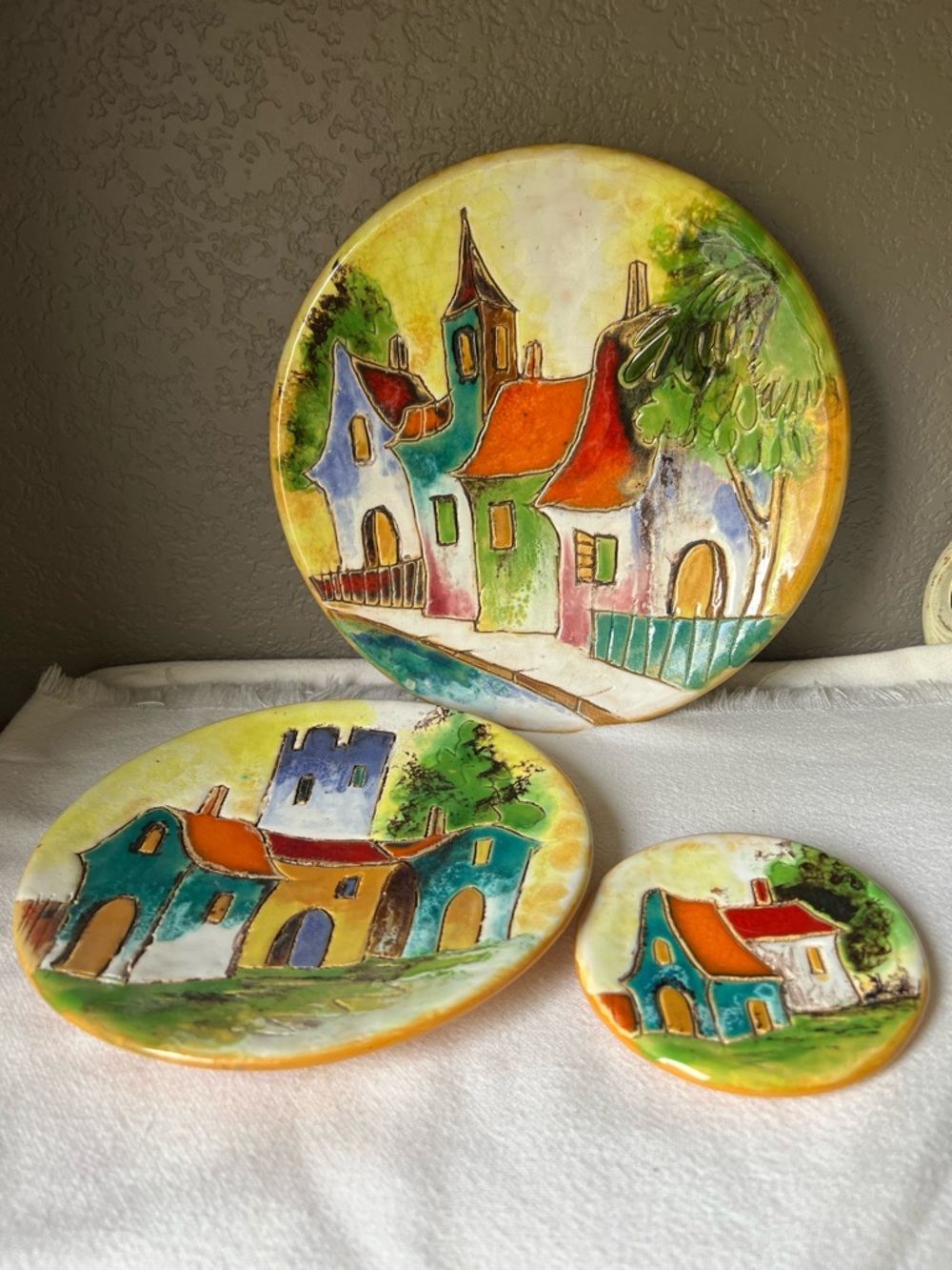 SHEIN Hand-Painted Ceramic Village Plates - 1974